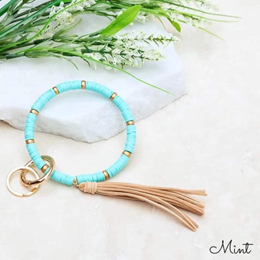 Polymer Clay Beaded Tassel Boho Keychain Bracelet - Picture 7 of 11